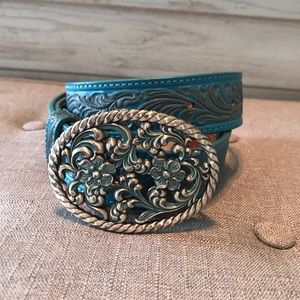 Turquoise genuine leather belt